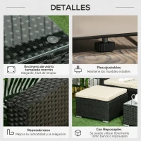 Outsunny Conjunto de Muebles de Ratán de Jardín Sofá de 3 Plazas Taburete y Mesa de Centro con Encimera de Cristal Negro(m-6)