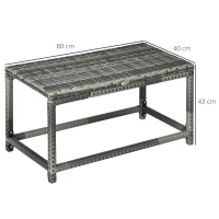 Outsunny Outdoor Coffee Table, Garden PE Rattan Side Table with Plastic Board Under the Full Woven Table Top and Rectangular Frame for Patio, Balcony, Mixed Grey(m-3)