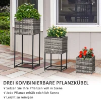 Outsunny Hochbeet, Stufendesign, drei Pflanzkästen, Rattanoptik, separat nutzbar, Stahlrahmen, grau(m-5)