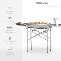 Outsunny Barbecue a Carbonella Grill BBQ da Giardino Balcone con Piano d'Appoggio Esterno Acciaio Inox 104 × 30 × 68cm(m-4)