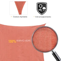 Outsunny Toldo Vela Triangular 3x3x3 m Vela de Sombra para Jardín Patio Terraza HDPE Anti UV y Transpirable Color Rojo Óxido(m-5)