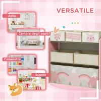 ZONEKIZ Scaffale Portagiochi per Bambini con 6 Contenitori Rimovibili in Tessuto, 63x30x66cm, Rosa(m-6)