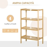HOMCOM Mobile Multiuso a 4 Livelli Salvaspazio in Bambù per Bagno, Salotto e Cucina, 62x33x112cm, Colore Naturale(m-6)