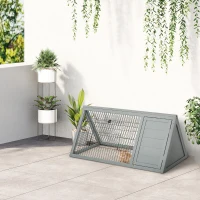 PawHut Wooden Rabbit Hutch Triangle Bunny Ferret Cage Guinea Pig Run Small Animal Hutch Grey 116 x 62.2 x 52.5 cm(m-2)
