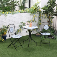 Outsunny Ø 61 cm Garten Sitzgruppe für 2 Personen Bistro-Set Garnitur 1 Tisch+2 faltbare Stühle Stahl Blau(m-2)