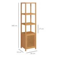 HOMCOM Lot de 2 meubles colonne rangement salle de bain bambou design naturel 36L x 33l x 140H cm 4 étagères 8 niveaux + placard(m-3)