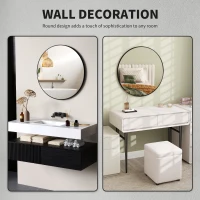HOMCOM Round Bathroom Mirror, 70 x 70cm Steel Framed Wall Mirror, Decorative Mirror for Bedroom, Living Room, Entryway, Black(m-6)