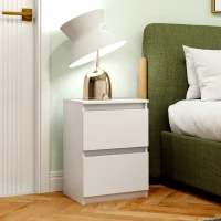 HOMCOM Nachttisch mit 2 Schubladen, Beistelltisch mit Stauraum, für Wohnzimmer, Schlafzimmer, Weiß(m-2)