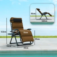 Outsunny Set of Two Reclining Sun Loungers, with Cushion - Brown(m-3)