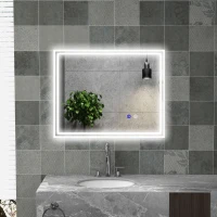 kleankin Specchio Bagno con Luce LED 3 Livelli Rettangolare, Antiappannamento e Interruttore Touch, 90x70cm(m-2)