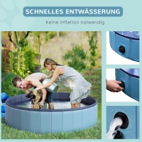 PawHut Hundebadewanne faltbar Badewanne Hundepool Plantschbecken Swimmingpool Wasserbecken für Hunde und Katzen Schwimmbecken Kunststoff+Holz Blau Ø140 x H30 cm(m-6)
