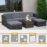 Outsunny 7Pc Rattan Garden Furniture Wicker Sofa & Coffee Table Set Patio Furniture Outdoor with Cushions Grey(m-7)