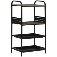 HOMCOM Mobile Cucina a 4 Livelli con 6 Ganci, 2 Vassoi e 4 Ripiani Rimovibili in MDF e Acciaio, 60x40x112 cm, Marrone(m-1)