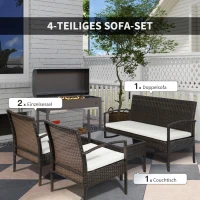 Outsunny Polyrattan Gartenmöbel Set für 4 Personen Rattensofa-Set Sitzgarnitur Braun+Cremeweiß(m-5)