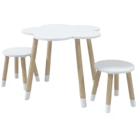 ZONEKIZ Mesa con 2 Sillas para Niños de 2-5 Años con Mesa en Forma de Flores Ø59x50 cm y Sillas Ø28x26 cm Blanco y Natural(m-10)