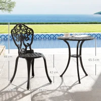 Outsunny Three-Piece Aluminium Floral Bistro Set - Black(m-3)