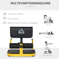 HOMCOM Sissy Squat Kniebeugentrainer Beintrainer Bauch-Gesäß-Trainer 3 in 1 Trainer verstellbar bis 120 kg Stahl Gelb+Schwarz 50 x 97 x (44,5–56,5) cm(m-7)