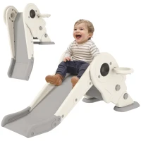 AIYAPLAY 3-in-1 Kids Slide with Basketball Hoop, Climber, Anti-Slip Steps for Toddlers, Ages 2-5 Years, Cream White(m-1)