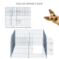 PawHut Vallas para Perros Plegables de 8 Piezas 63x76 cm con 1 Puerta y Marco de Acero para Jardín Patio Plata(m-7)