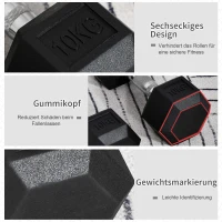 HOMCOM Hexagon Hanteln, 2er Set Hanteln mit gerändeltem Griff, Kurzhantelset aus Gusseisen, 2 x 10 kg, Kurzhanteln für Männer Frauen, Zuhause, Fitnessstudio, Krafttraining(m-4)