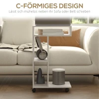 HOMCOM Beistelltisch, C-förmiger Servierwagen, 4 Rollen, 3 Fächer, 40 x 30 x 69 cm, Weiß(m-5)