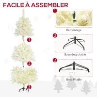 HOMCOM Sapin de Noël artificiel lumineux blanc  180 cm 650 branches 150 LED - support pied pliable(m-6)