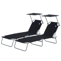 Outsunny Lot de 2 transats Bain de Soleil Pliable Chaise Longue Pliante Grand Confort Dossier Inclinable Pare-Soleil réglable(m-10)