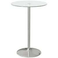 HOMCOM Tavolo Alto da Bar Moderno Rotondo con Base in Acciaio e Piano in Vetro, Ø70x102cm, Trasparente(m-1)