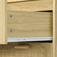 HOMCOM Mobile Cassettiera 4 Cassetti Stile Boho in Legno e Rattan, 90x45x108.5cm, Rovere(m-9)