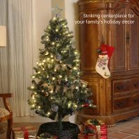 HOMCOM 6ft Pre-Lit Xmas Tree with Decorations, Green, Blue and Warm White(m-4)