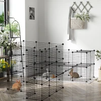 PawHut Cage parc clôture pour animaux domestiques enclos pour petits animaux modulable 2 niveaux 72 panneaux bords arrondis(m-2)