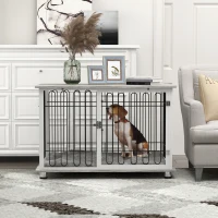 PawHut Indoor Dog Crate Furniture, Side End Table, with Soft Washable Cushion, Lockable Doors, for Large Dogs(m-9)