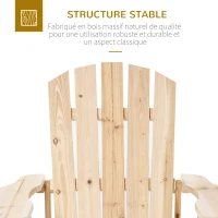 Outsunny Fauteuil adirondack Fauteuil de Jardin Chaise de Jardin de Plein Air dim. 78L x 89P x 88H cm Bois Massif Sapin Naturel pour Jardin, Terrasse et Balcon(m-5)