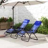 Outsunny Zero Gravity Lounger Chair Set of 2, Folding Reclining Patio Chair with Padded Seat, Cup Holder, Soft Cushion and Headrest for Poolside, Camping, Blue(m-8)