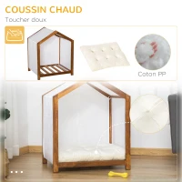 PawHut Niche d'intérieur pour chien en bois et tissu style cabane scandinave avec coussin moelleux(m-5)