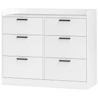 HOMCOM Cassettiera 6 Cassetti in Legno con Bordi Rialzati e Maniglie a U, 100x40x88 cm, Bianco(m-10)