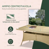 Outsunny Set da Giardino in Rattan PE da 7 Pezzi con Tavolo Rettangolare e 6 Sedie da Pranzo con Cuscini Imbottiti(m-4)