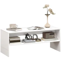 HOMCOM Mesa de Centro Mesa Auxiliar con Compartimento Abierto Mesa de Café 100x40x41,5 cm Blanco Brillante(m-10)