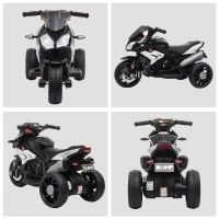 HOMCOM Moto Eléctrica Infantil con 3 Ruedas Trimoto para Niños de +3 Años con Batería 6V Recargable Funciones de Música Bocina Faros 86x42x52 cm Negro y Blanco(m-8)