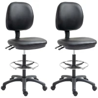Vinsetto Lot de 2 tabourets à roulettes réglable en hauteur 69-91 cm avec dossier inclinable et repose-pieds réglable(m-1)