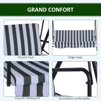 Outsunny Balancelle de Jardin 3 Places Toit Inclinaison réglable Coussins Assise et Dossier 1,72L x 1,1l x 1,52H m Acier Noir Polyester Vert(m-6)