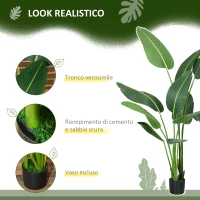 HOMCOM Pianta Artificiale Palma del Viaggiatore Alta 150cm per Interno ed Esterno con Vaso Incluso(m-5)