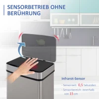 HOMCOM Mülleimer mit Sensor 47L + 2 x 12,5L Automatischer Abfalleimer mit Bewegungssensor, Wasserdichtes Mülltrennsystem aus Edelstahl für Küche Silber(m-4)