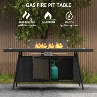 Outsunny 7 Pieces Outdoor Rattan Garden Furniture with Fire Pit Table, 6 Seater Garden Table and Chairs with Cushions, Rattan Dining Set with Propane Heater Table, Windscreen, 50,000 BTU, Black(m-6)