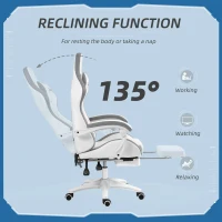 Vinsetto Computer Gaming Chair, PU Leather Desk Chair with Footrest, Swivel Task Chair with 135° Reclining Back and Lumbar Support, PC Chair for Adults, White and Grey(m-5)