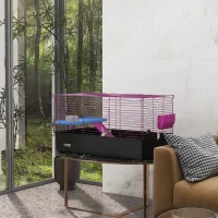 PawHut Chinchillas Small Rabbit Guinea Pig Small Animal Cage, Pet Playhouse, with Platform, Ramp, 99 x 52 x 53cm, Black(m-10)