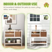 PawHut Wooden Tortoise House, with Shelter, Run, Shelf, Lamp Holder, Tray - Brown(m-8)