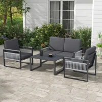 Outsunny Four-Piece Aluminium Garden Dining Set, with Cushions(m-10)