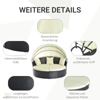 Outsunny Sonneninsel, teilbar in 2 Sofas, verstellbarer Sonnenschutz, Rattanoptik, Creme, 1,7 x 1,8 x 1,5 m(m-5)