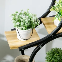 Outsunny Pflanzenständer mit 4 Regalen, Massivholz, wetterbeständig, 46 cm x 25 cm x 91 cm, Schwarz + Natur(m-7)